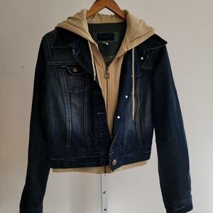 Noni Size 1 Denim Jacket Tan Hoodie Faux Layered Dark Jean Y2K Medium